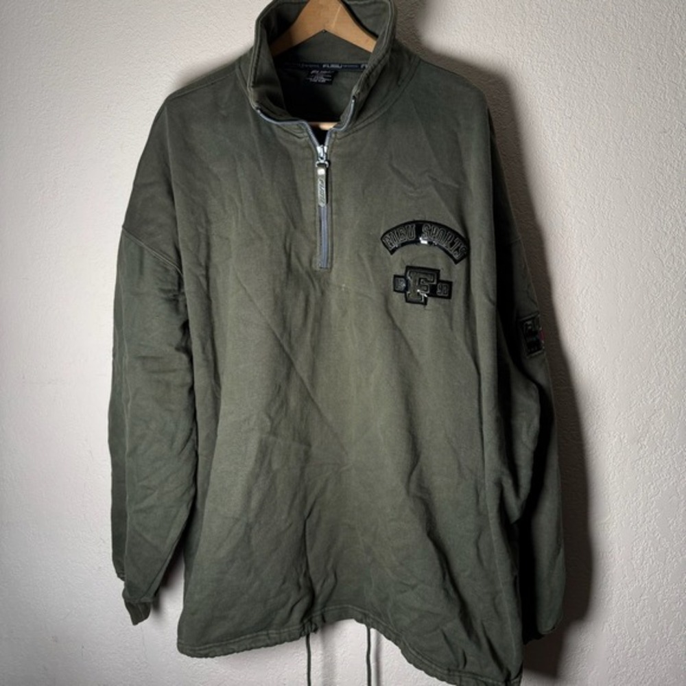 Vintage FUBU Sports Quarter Zip‎ Pullover Sweatshirt Olive Green XXXL